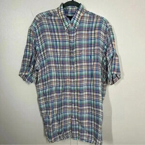 Polo Ralph Lauren Classic Fit Mens Plaid Short Sleeve Button Down Shirt LT Linen